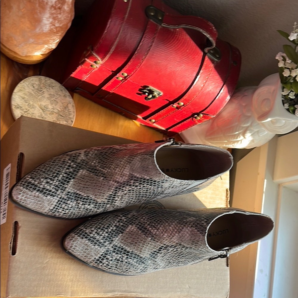 Lucky Brand Snakeskin leather heeled boots